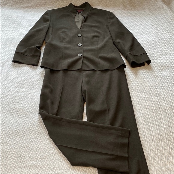 Simon Chang Jackets & Blazers - Simon Chang Women's Brown Suit Blazer and Wide Leg Trouser Dress Pant Minimalist